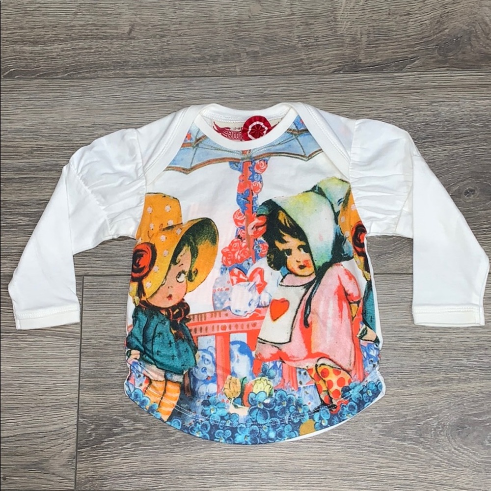 Paper Wings Girly Boarder Puff Tee Sz 12m